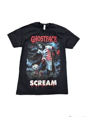 Ghostface 'Scream' World Cup soccer Black Graphic T-Shirt